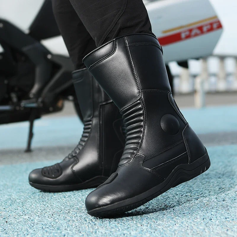 Motorcycle Boots Men Classic Motocross Boots with Reinforced Heel Toe Counter Waterproof Tall Motorcycle Touring Boot Botas Moto