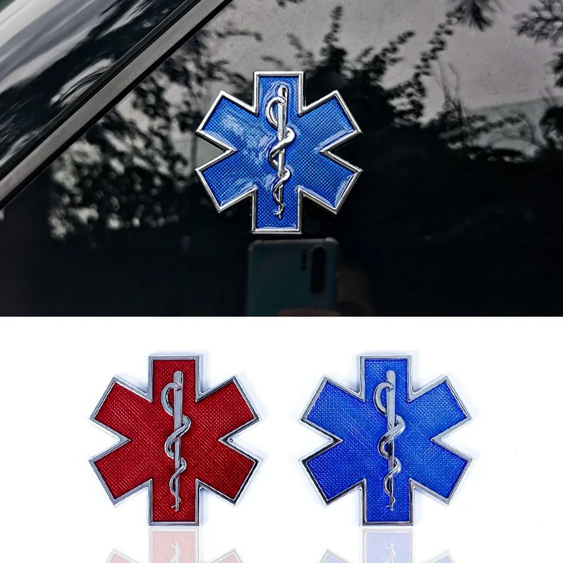 Blue Emergency Ambulance Star of Life Car Sticker Metal Scratch Proof Decorative Sticker for Vehicle Personalized Modification