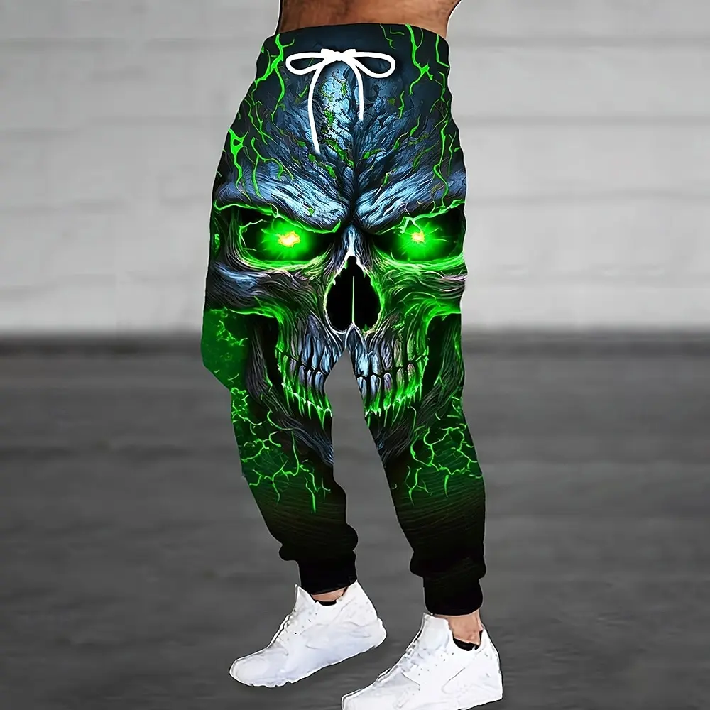 2025 أزياء الهالوين الجماجم الرجال جيوب جانبية مطاطا الرباط Sweatpants ركض السراويل بناطيل كاجوال الشارع خريف شتاء