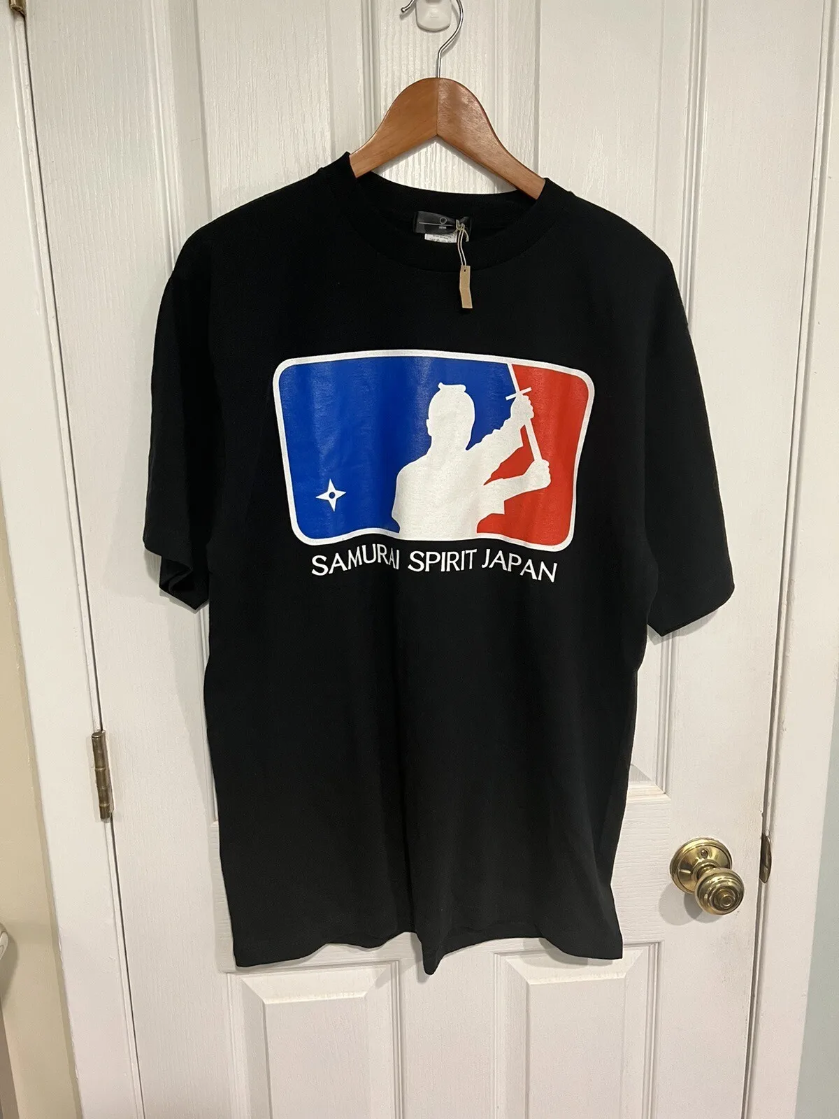 Camiseta japonesa para hombre XL negro Samurai Spirit espada gráfica manga corta NWT