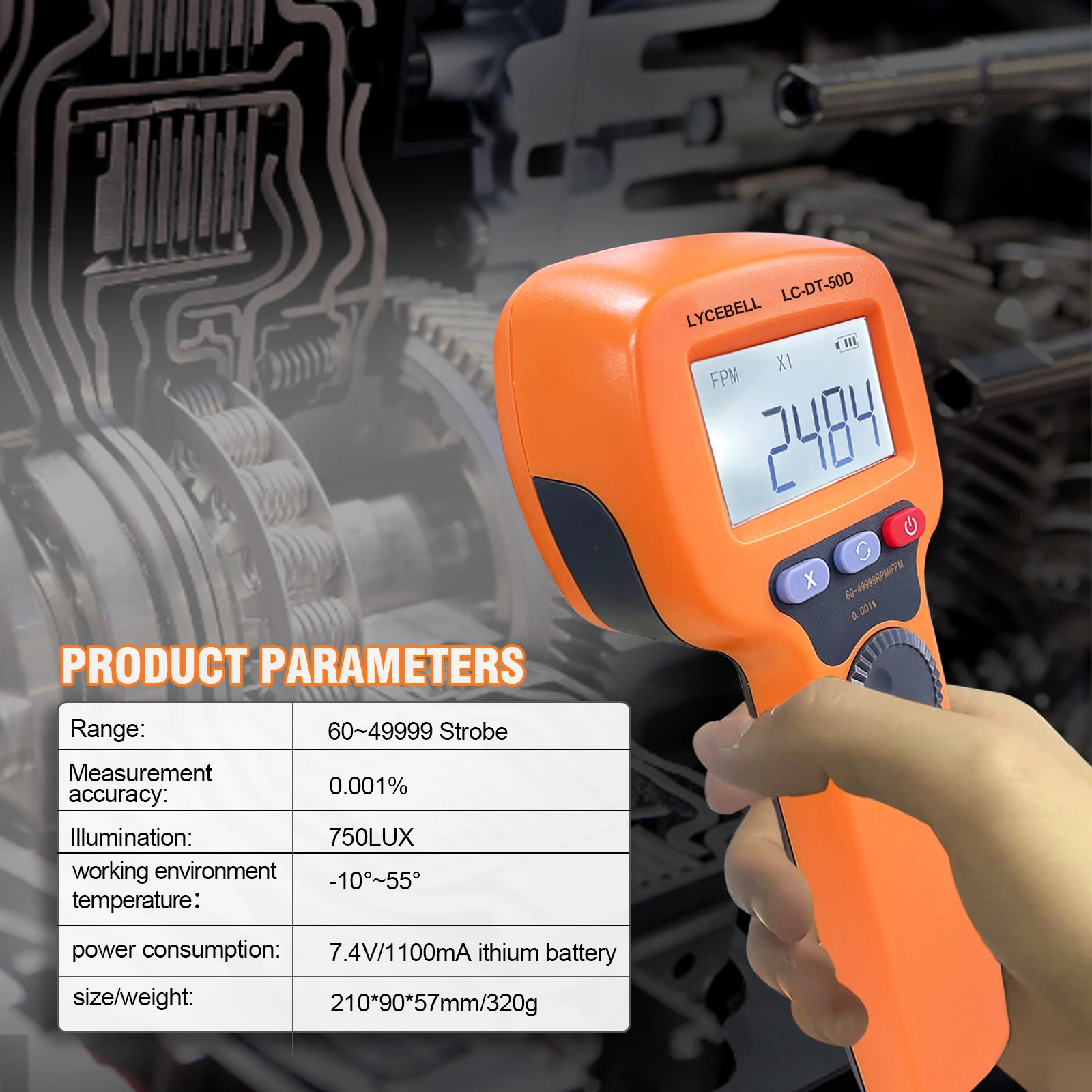 Non-Contact Digital Stroboscope Tachometer, High Precision Motors Electrical Machinery Rotation Speed Testing Instrument