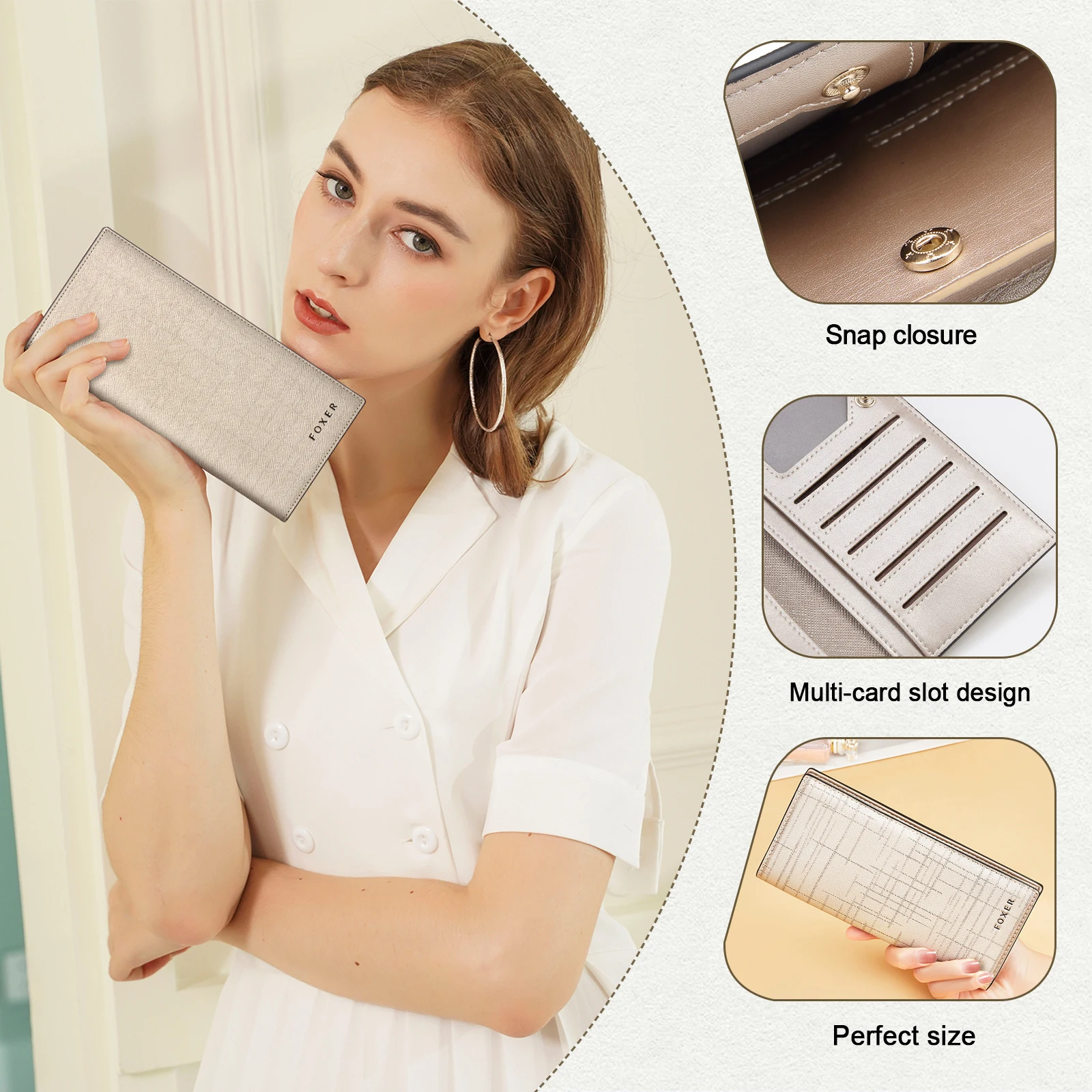 FOXER Brand Women's Wallet Split Leather Fashion Long Clutch Bag Lady Multi-card Solts Coin Bag Money Wallet Purse as Gift