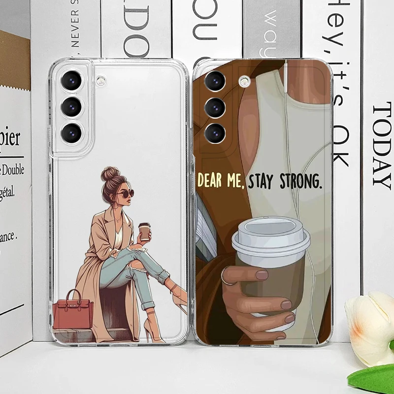 

Fashionable Coffee Girl Phone Case For Samsung Galaxy S26 S23 S24 S22 S25 Ultra Plus Cover For Galaxy S25+ S24+ S23+ S26+ Fundas