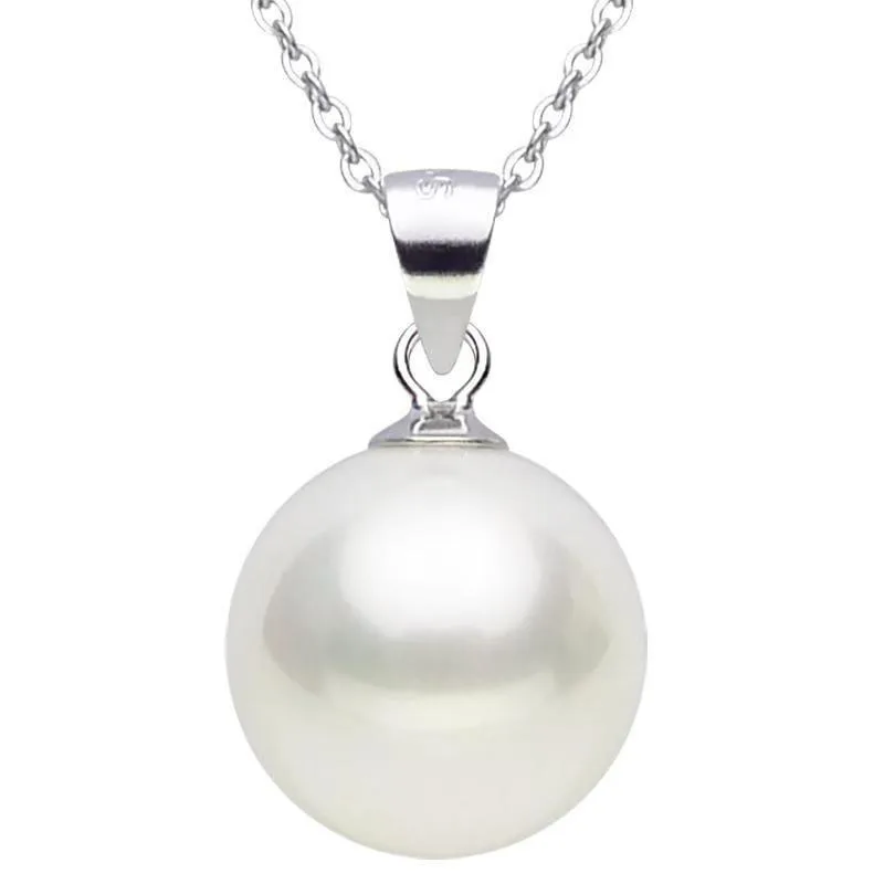 Charming Huge 12-13mm Natural Sea Genuine White Round Pearl Necklace Pendant