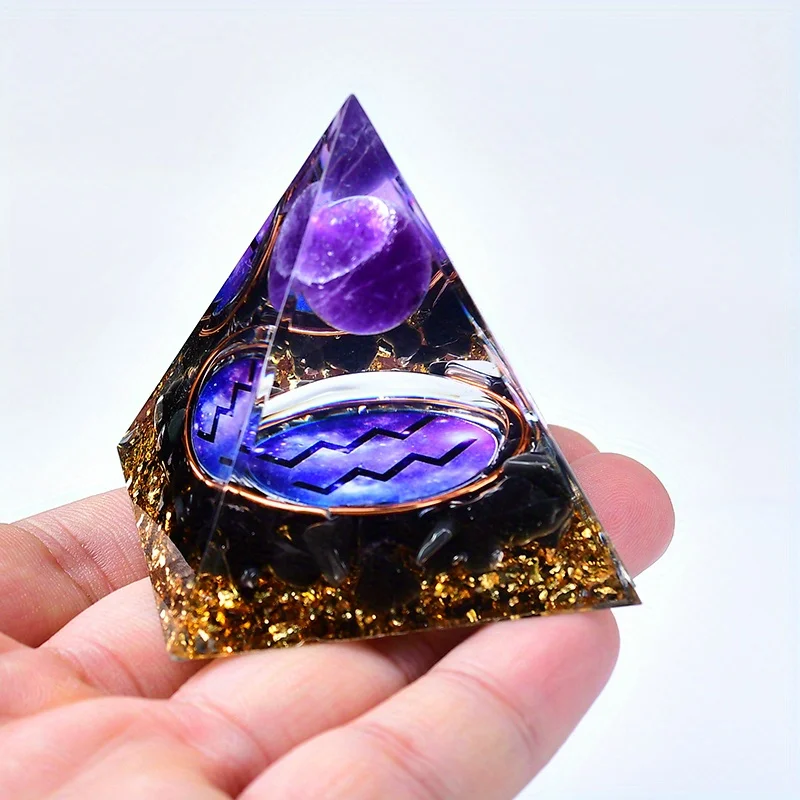 Twelve Zodiac Signs Orgone Pyramid with Amethyst for Home Decoration Unique Gift Idea for Family And Friends