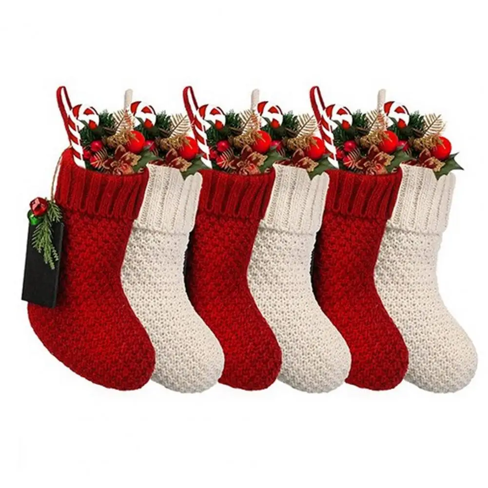 4/6Pcs Christmas Stocking Knitted with Hanging Rope Thickened Christmas Tree Decor Mantle Hanging Stockings Navidad Natal 2024