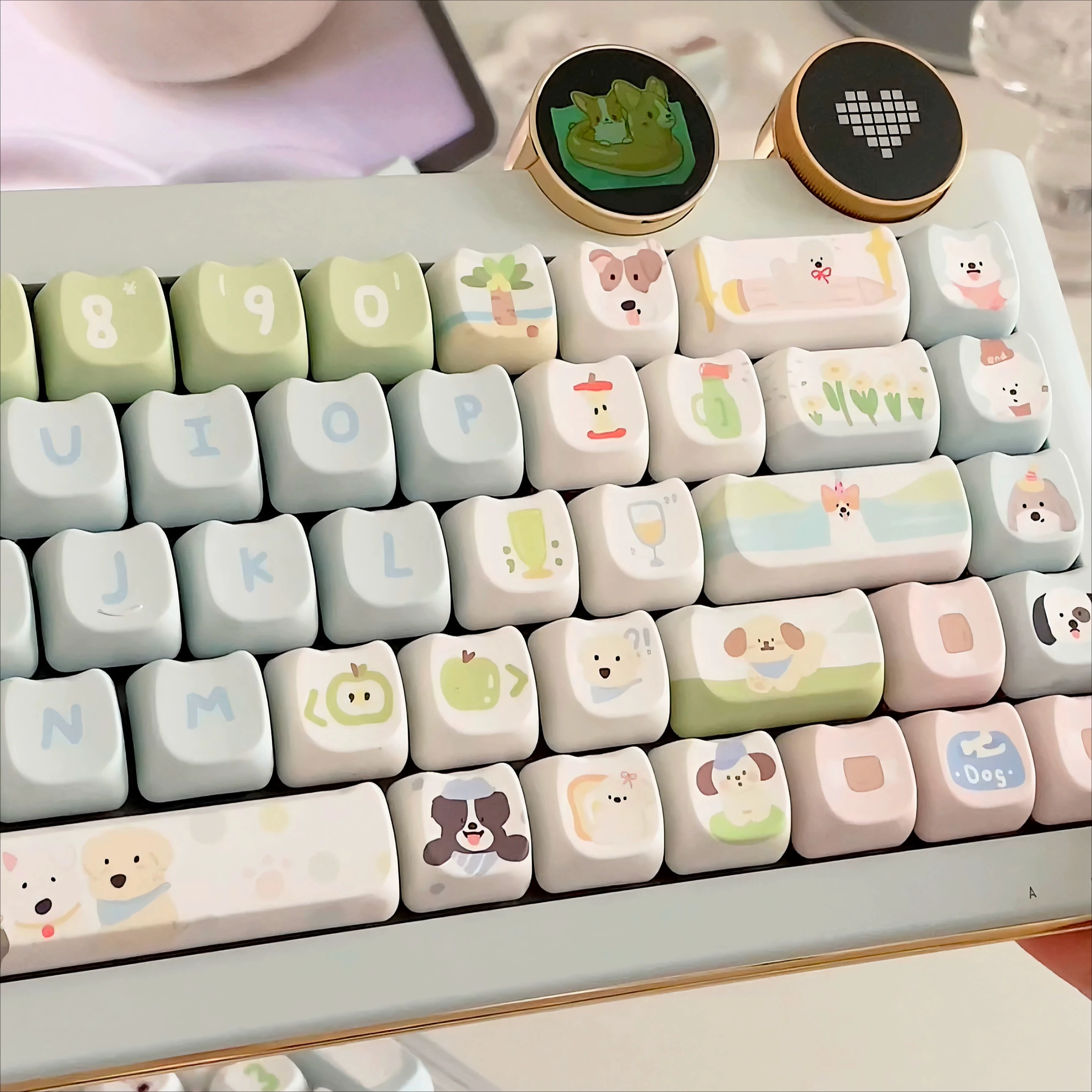 Ins Style Cute Puppy Keycaps Set 144keys MAO Cat-shaped PBT Sublimation MX Switch Gaming Mechanical Keyboard Keycaps Girls Gifts
