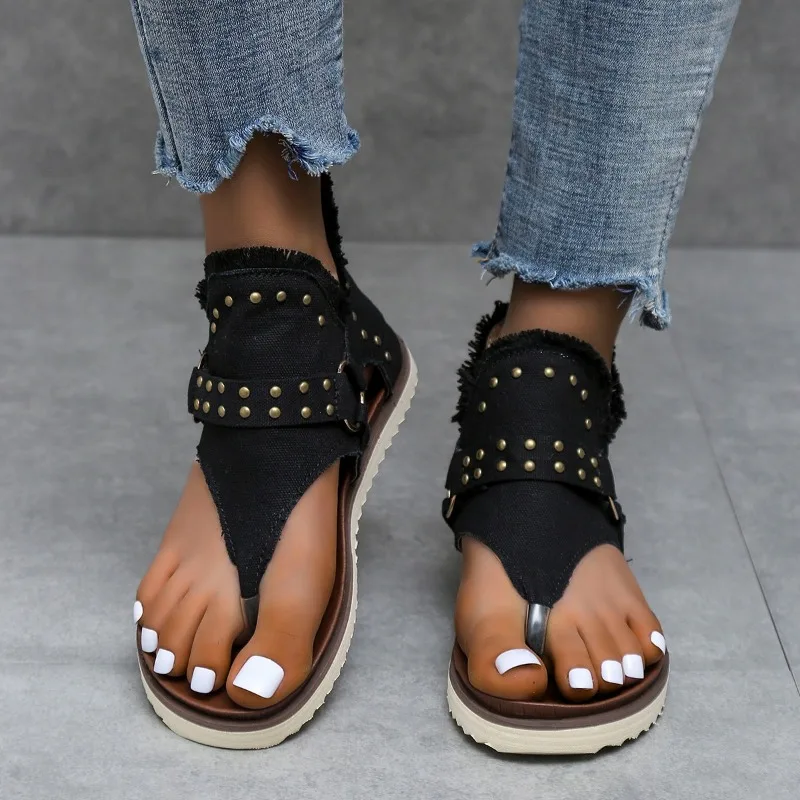 Hot Summer Ladies Sandals Clip Toe Flat Women Platform PU Leather Gladiator Shoes Female Flip Flop Zipper Plus Size Casual Woman