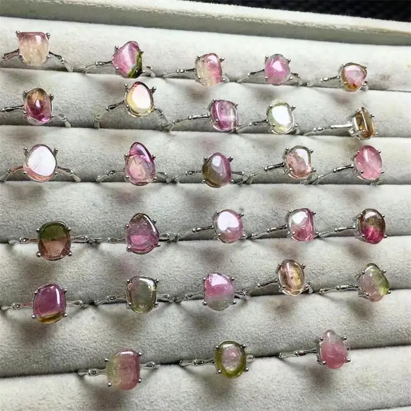 Natural Freeform Watermelon Tourmaline Ring Crystal Gemstone Trendy Creative Mature Fashion Women Healing Jewelry Gift 1PCS