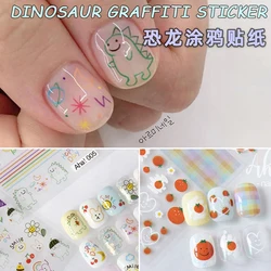 1Pcs Kawaii Dinosaur Nail Art Sticker Korean Self-adhesive Decal Cartoon Simple Strokes Sliders Manicure Decoration Parts GD#023