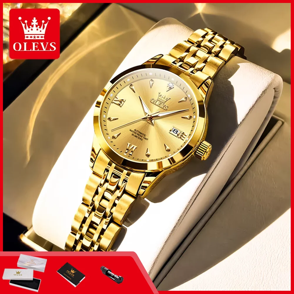 

OLEVS 9956 Автоматические женские часы из нержавеющей стали, водонепроницаемые, светящиеся, с автоматической датой, простые, элегантные, роскошные, механические часы для женщин