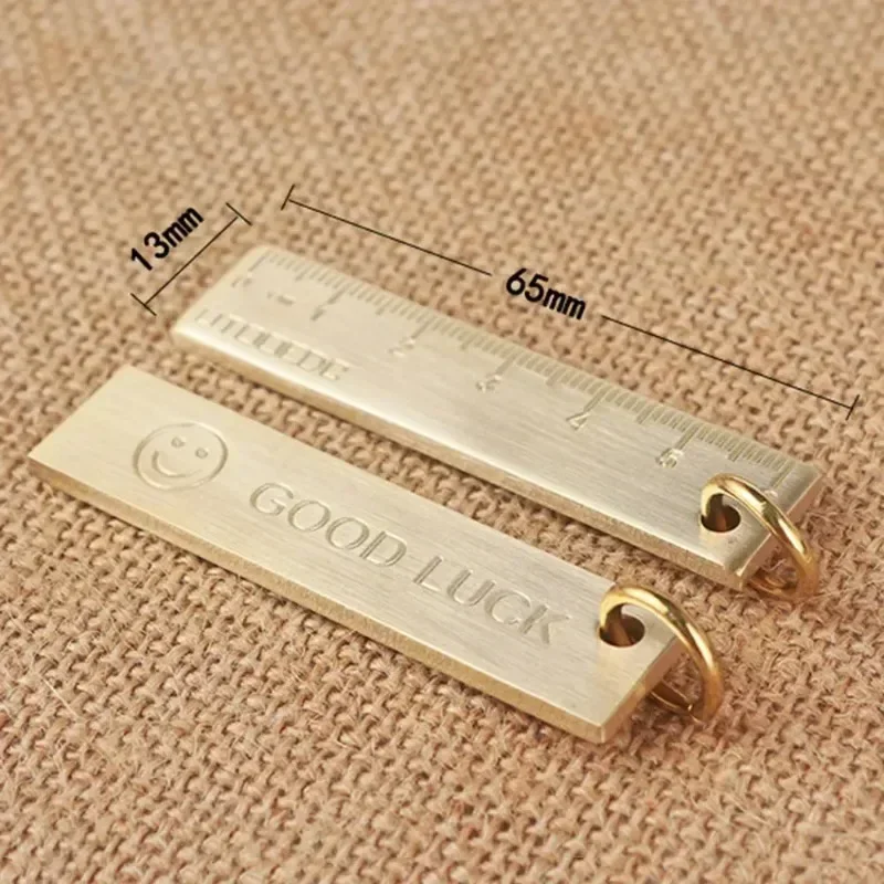 1 PCS 6cm Small Copper Ruler 3mm Thickened Brass Metal Ruler Copper Key Pendant Number Plate Drafting Supplies Mini Rulers