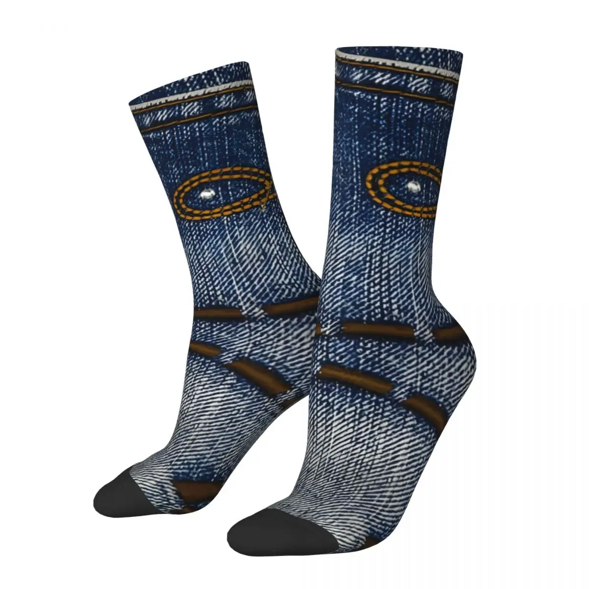 Hip Hop Retro I Love Bluejeans Denim Crazy Men's compression Socks Unisex Bluejeans Denim Harajuku Pattern Printed Crew Sock