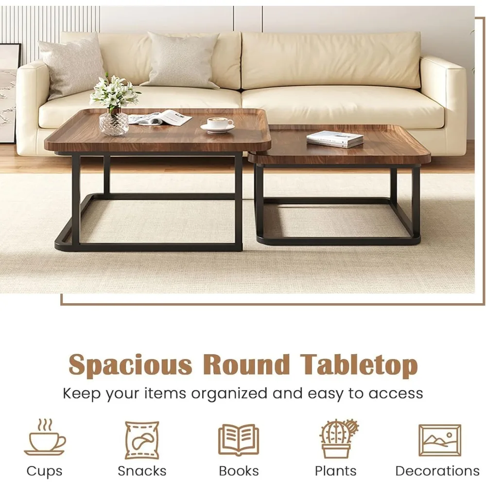 مجموعة طاولة القهوة المتداخلة مكونة من 2، 23.6+19.7 طاولات متداخلة، طاولة قهوة مربعة صغيرة مع مخدد، طاولة مركزية لغرفة المعيشة #3