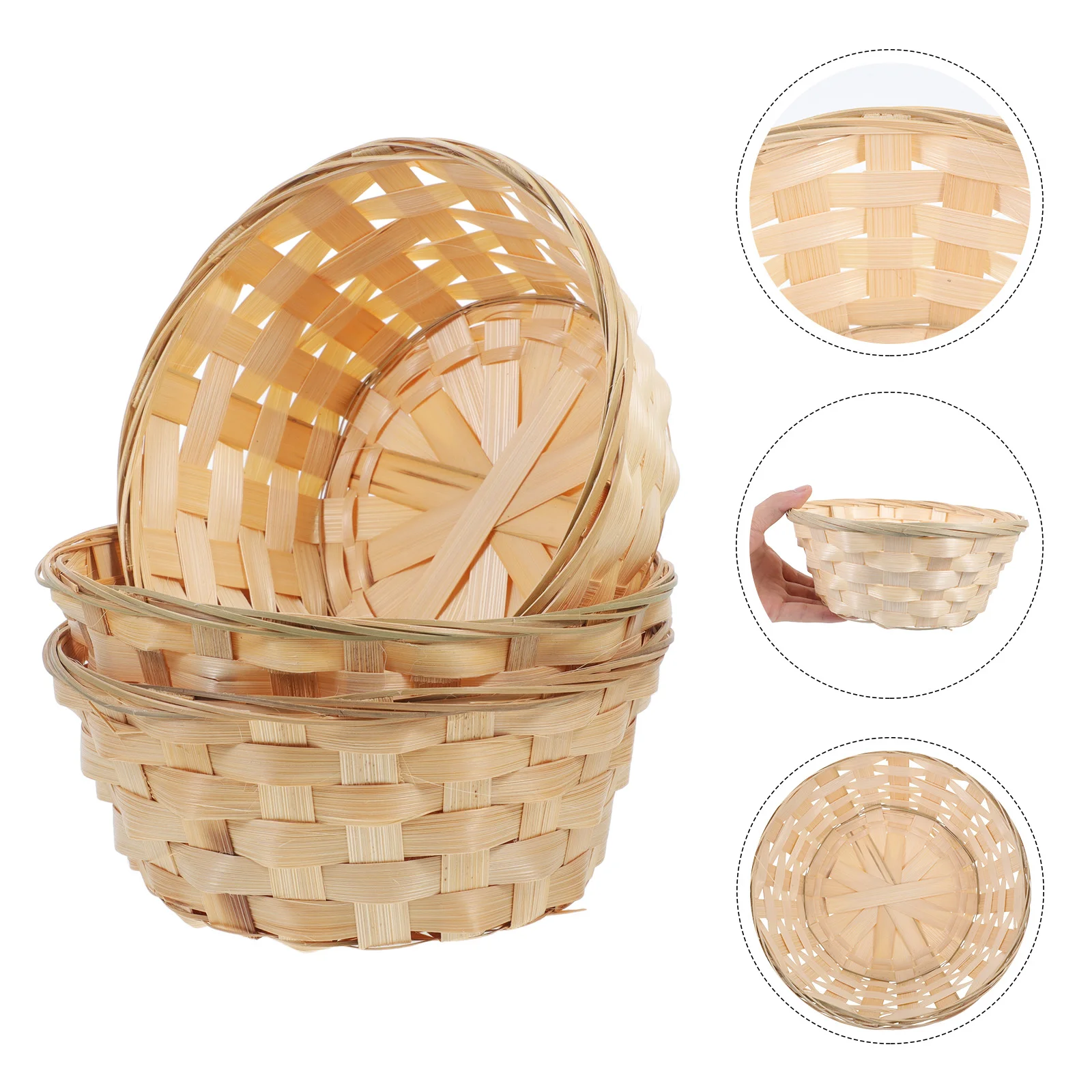 3 stuks natuurlijke bamboe ronde kipmanden geweven bak moer fruit snack sieraden bamboe mand lade desktop geweven opslag