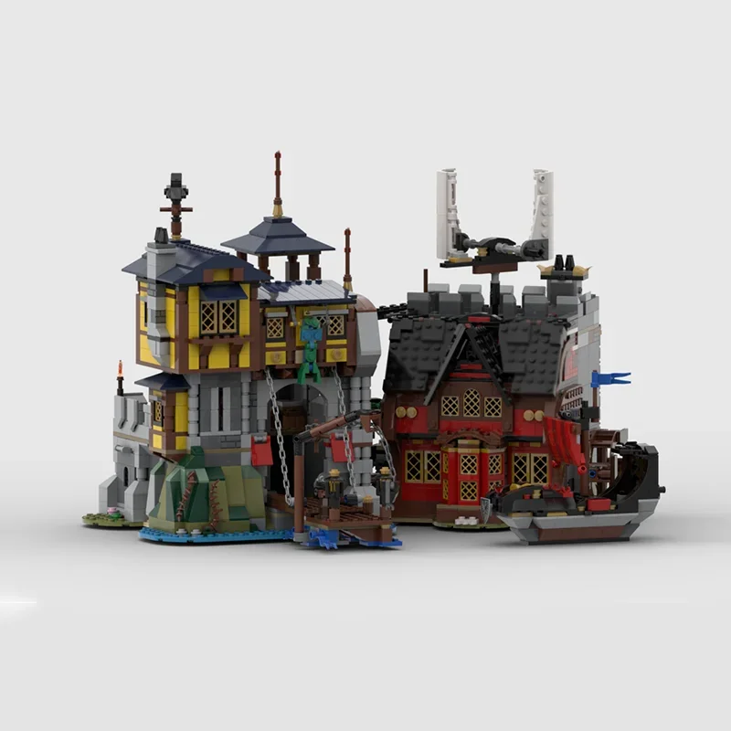Modular City Moc Building Bricks Modular Castle Harbor And Pirate Tavern Technology Blocks Christmas DIY Toy Construction Gifts