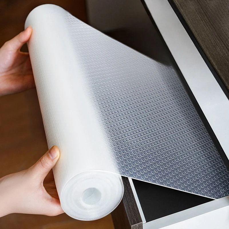 1pc 5m/196.85in Reusable Anti-slip Mat Drawer Shelf Liner Cabinets Mat Kitchen Organizer Pad on the Table Refrigerator Dishes