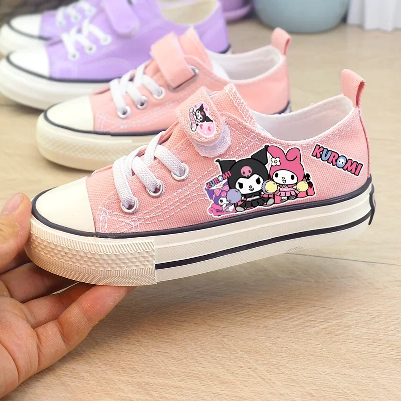 Sanrio Kawaii Kuromi Girls\' Canvas Shoes My Melody Anime Cartoon Lovely Fashion Exquisite Breathable Children\'s Low-cut Sneakers