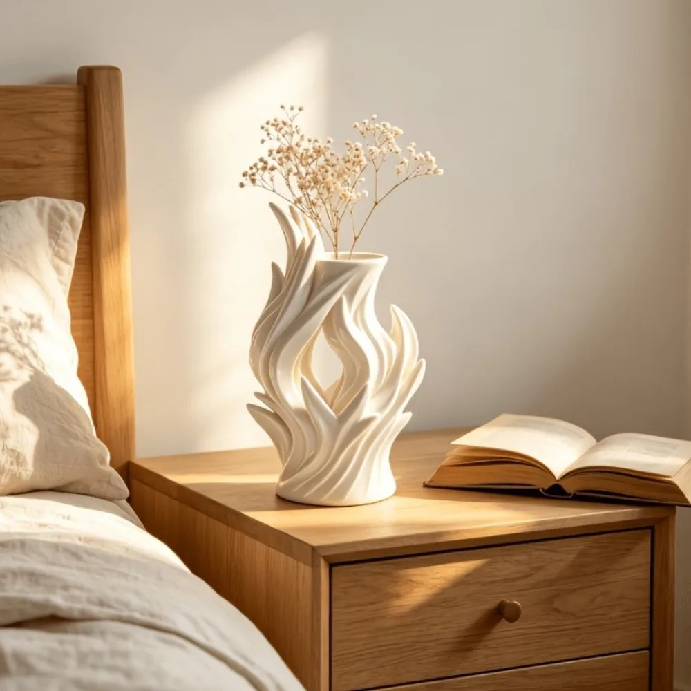 3D Printed Irregular Vase Hollow Out Twisted Wave Artistic Flame Vase Minimalist Flower Container Desktop Decoration