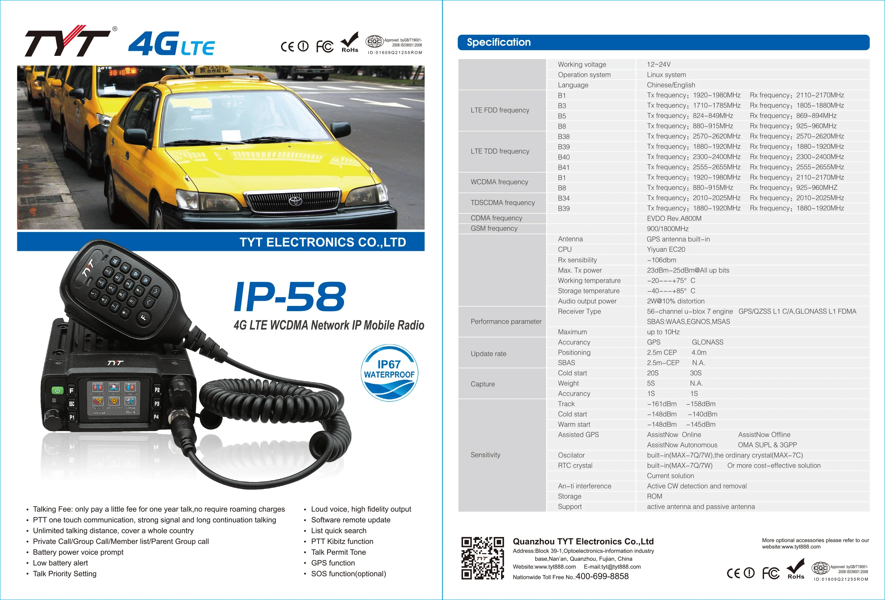 2020 AmPuebleIP67 Étanche Réseau Mobile Transcsec TYT IP-58 Mobile Walperforated Talkie Téléphone Linux Système Avec GPS