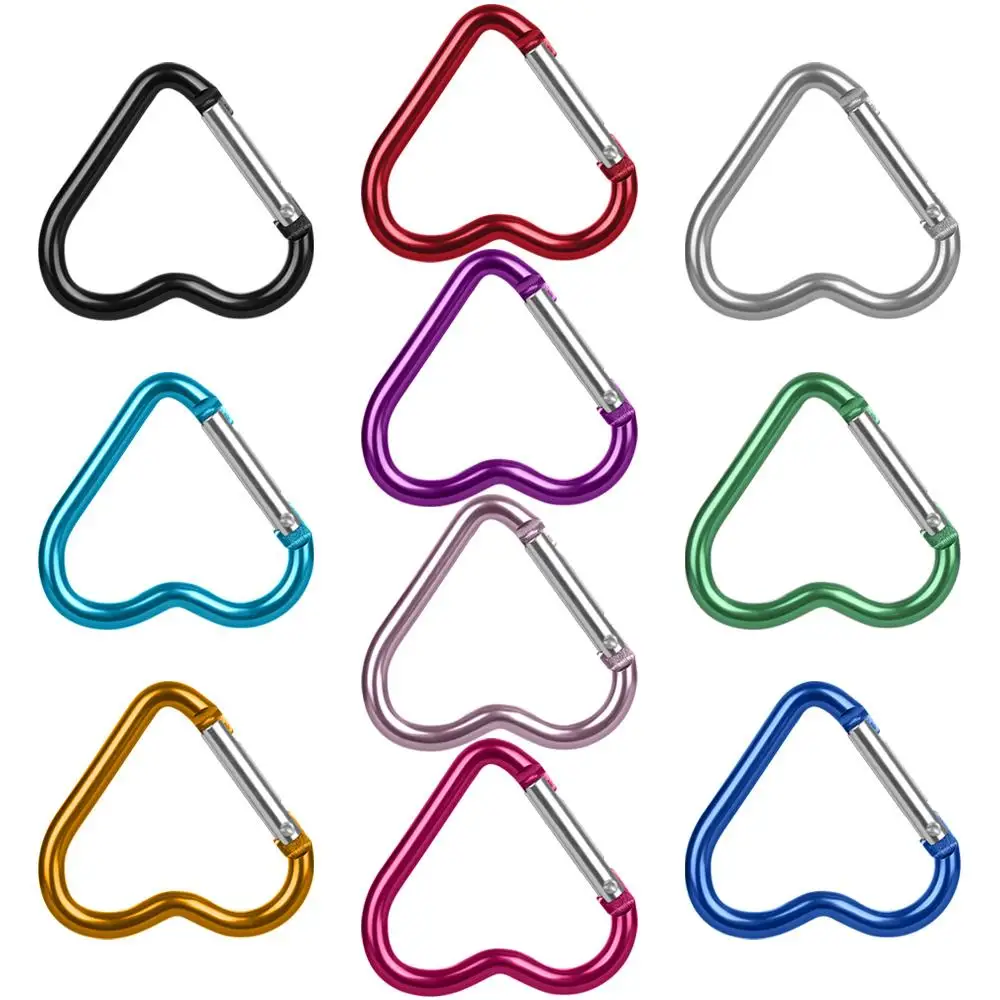 3/6/9pcs 10 Colors Climbing Accessories Outdoor Camping Tool Heart-shaped Buckles Keyring Hook Keychain Clip Aluminum Carabiner