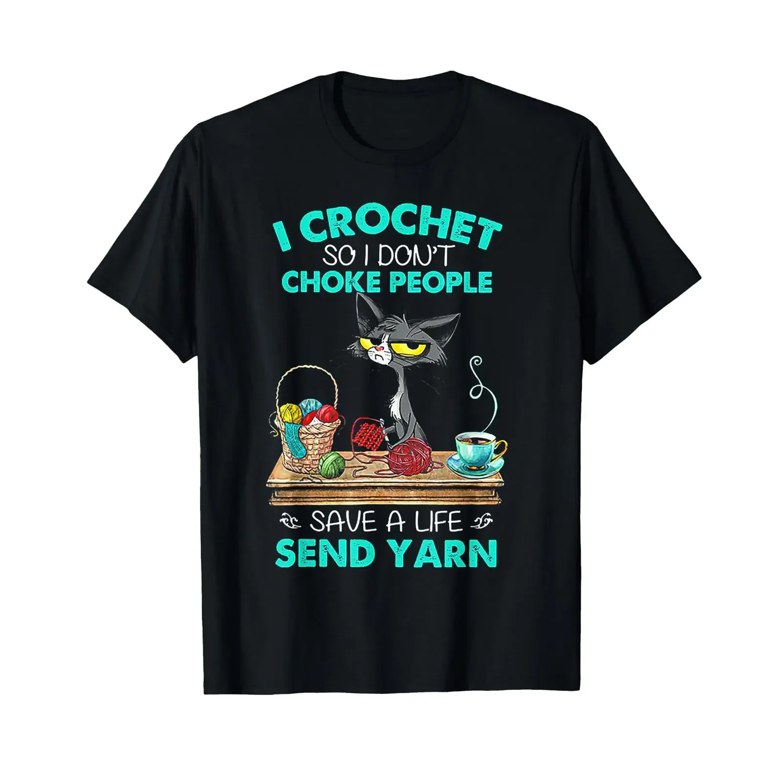 I Crochet So Don't Choke People Save A Life Send Yarn Cat T Shirt vintage Washed Comfortable Breathable graphic homme fashion