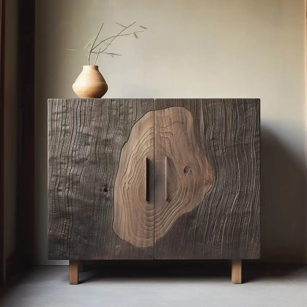 

Retro old elm dining side cabinet solid wood creative locker wabi sandy wind double door tea cabinet