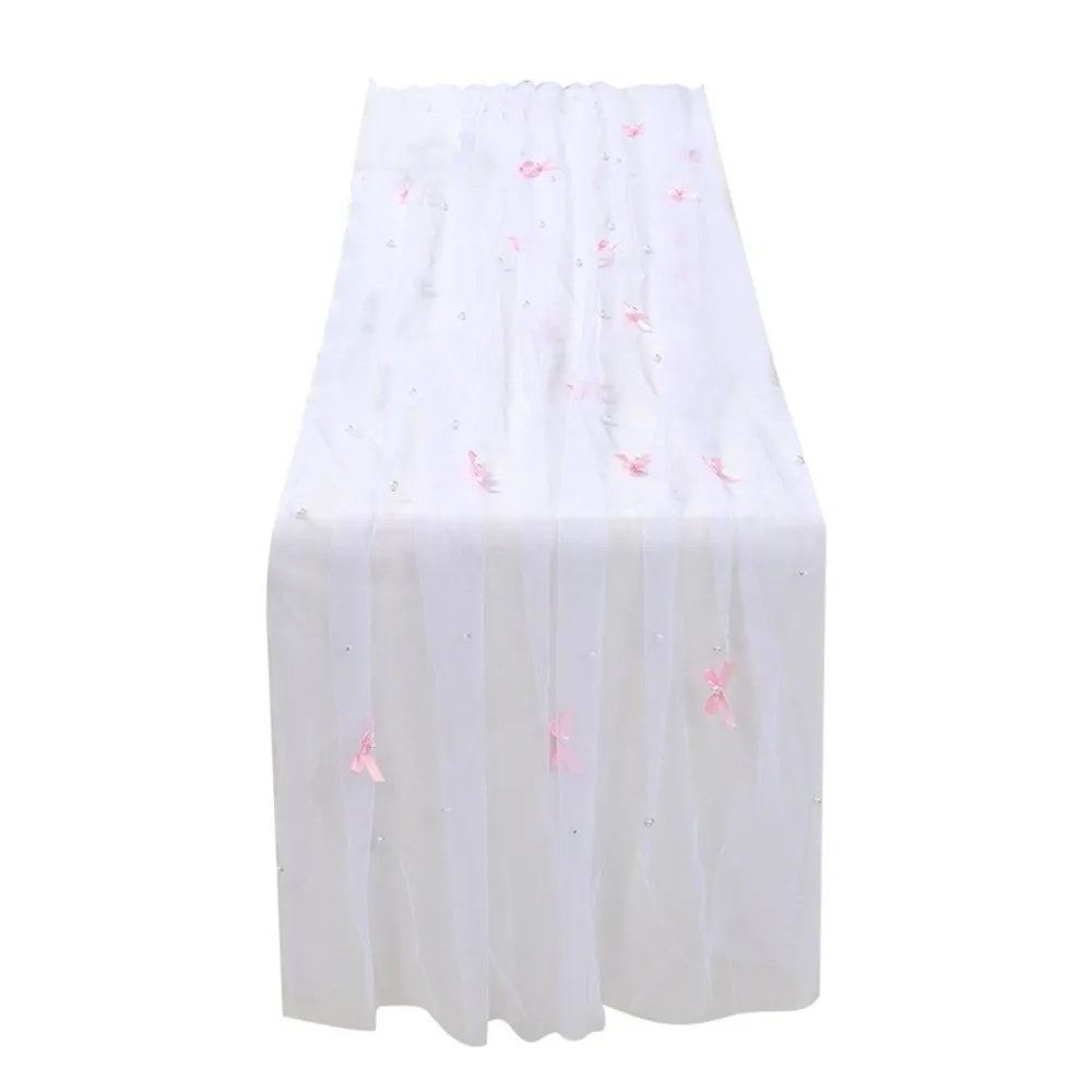 75×300cm Pearl Chiffon Table Flag Semi Transparent Pearl Chiffon Fabric Wedding Table Decoration European Style Sheer Drapes