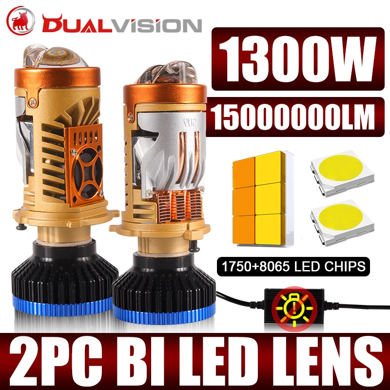 

Bi LED H4 Объектив проектора 1300 Вт Дальний ближний свет Автомобильные фары Canbus 3K 4K3 6K Авто Мотоцикл Светодиодная лампа HD Объектив отключения Линия Двойной луч