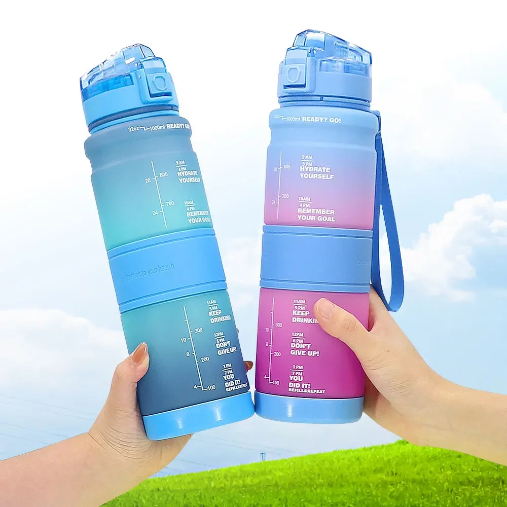 Drinking Bottle Tritan BPA-Free Protein Shaker Water Bottle 500/1000ML Fruit Insert with Time Markers for Bike Fitness Outdoor