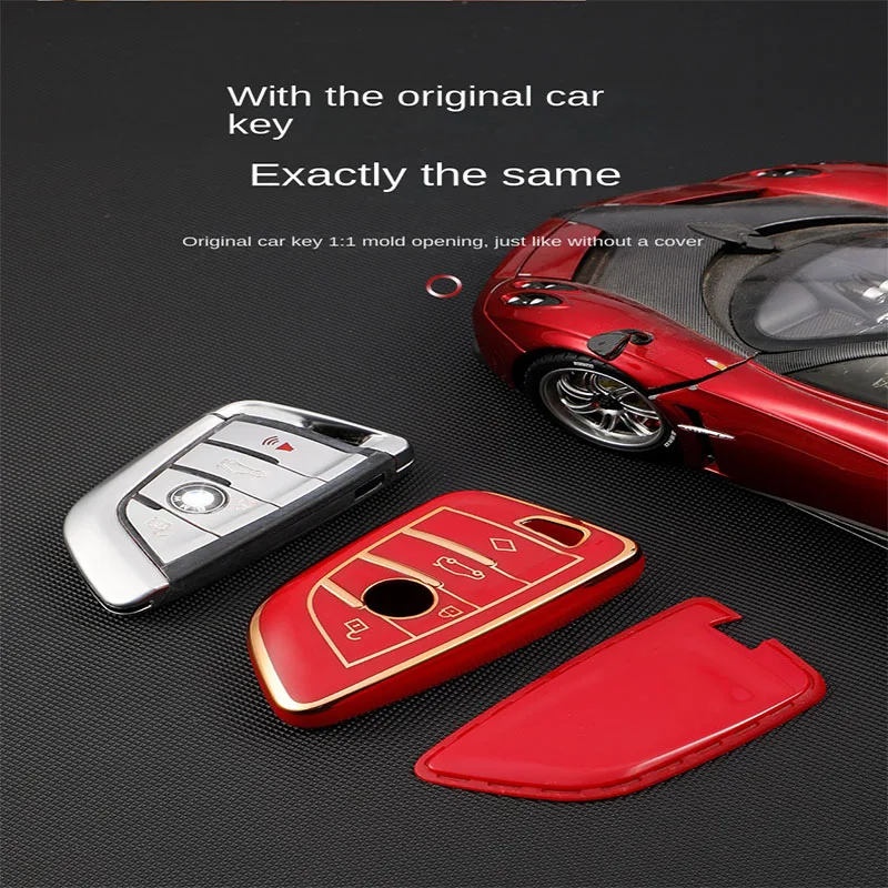 Car Remote Key Case Holder Gold Frame Design Auto Car Keys Shell TPU 4 Button Keychain for BMW A Series B Series Accessories