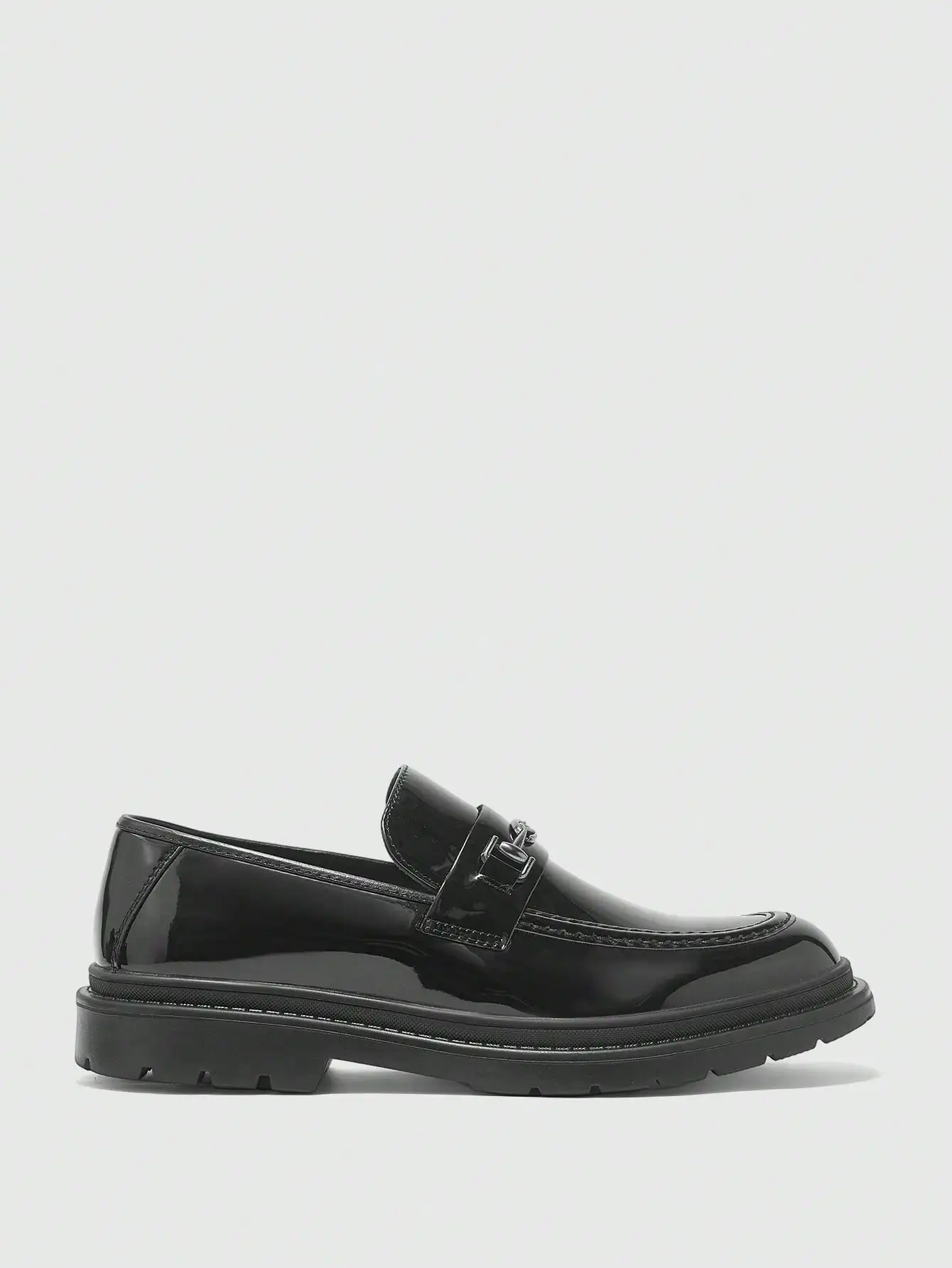 QRLQRL Fashion Thick Sole Men's Penny Loafers Slip-On Business Dress Shoes for Gentleman Metal Buckle Formal Black Glossy Shoes