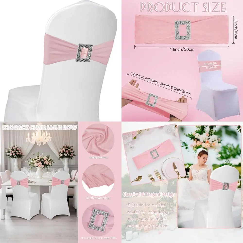 

100 Pack Spandex Chair Sashes with Buckle Sliders for Weddings, Parties, and Banquets in Dusty Pink
