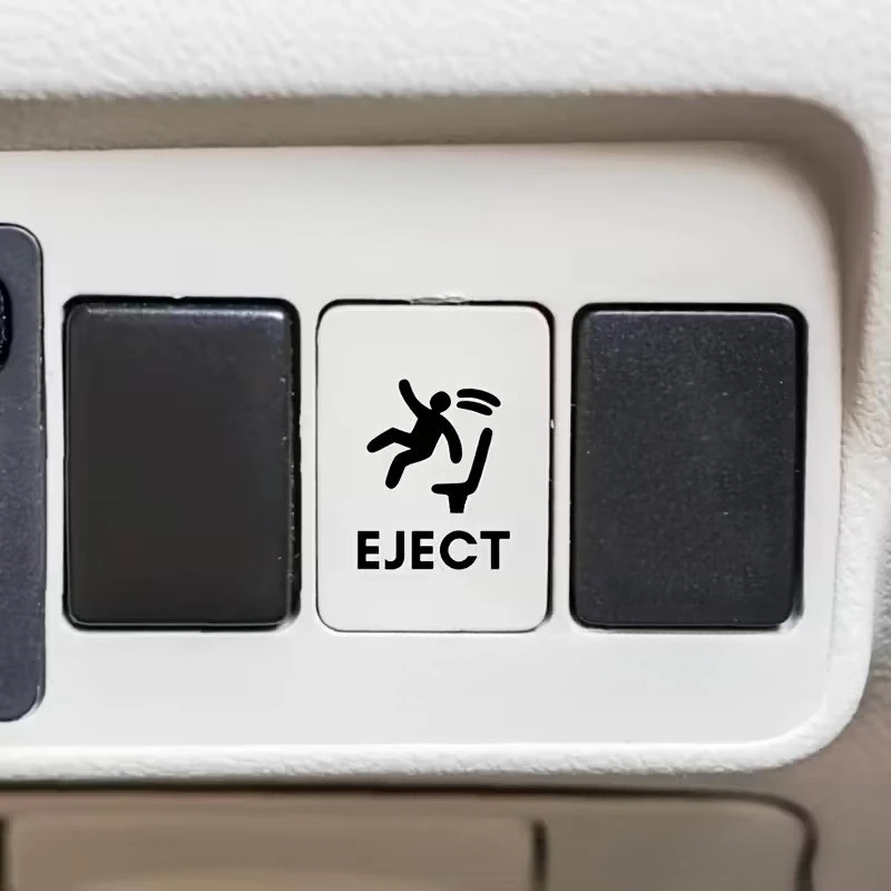 2Pcs Funny Eject Button Car Sticker, Humorous Vinyl Decal, Auto Interior Decor for Laptop Phone Water Bottle Art Decoration