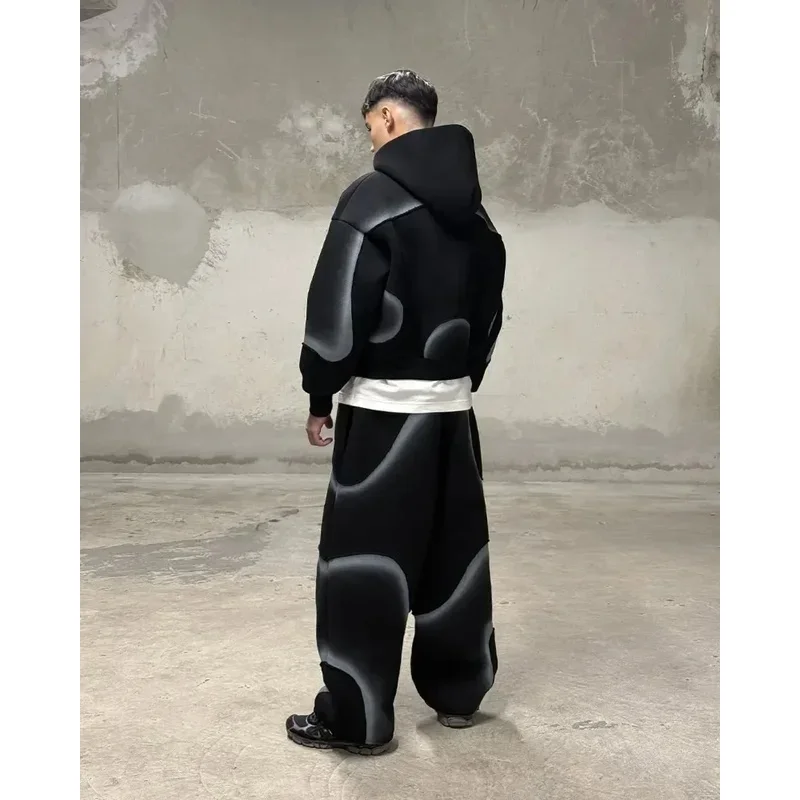 ❤ ❤ 2025 Y2k ملابس الشارع الأوروبية والأمريكية الظلام القوطية الشرير قلنسوة بسحاب موضة مخطط طباعة المتضخم S جديد ★ ☆