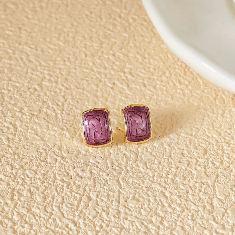 Trend Chic Enamel C-shaped Women's Stud Earrings Red Green Pink Color Small Earrings for Girls Aretes De Mujer In - detail 6