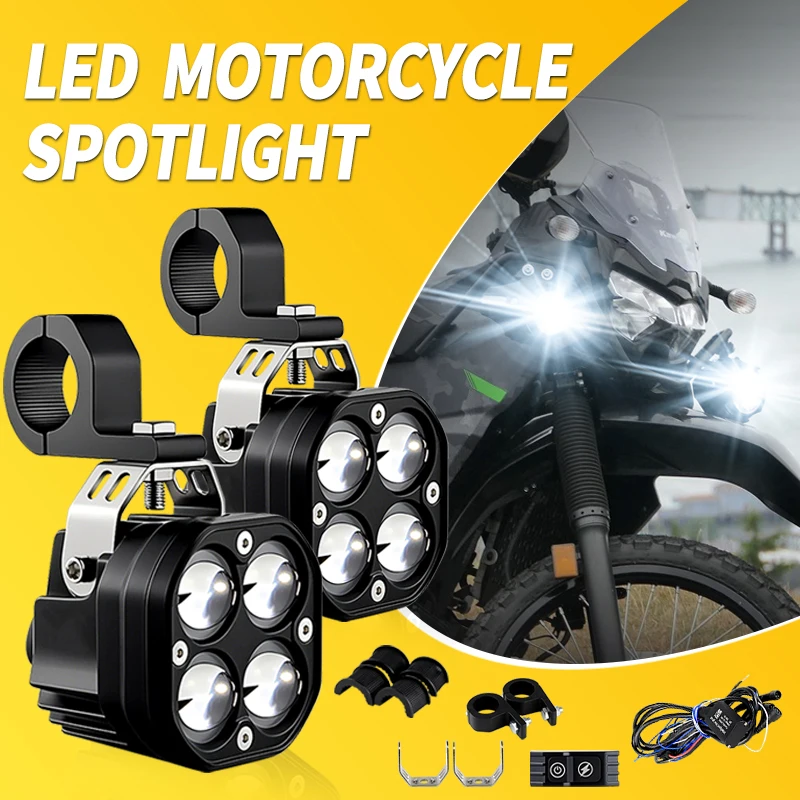 

1 комплект противотуманных фар, светодиодные мотоциклетные фары, прожекторы для Kawasaki KLF KLR KZ 750 550 440 650 400 300 250 220 белые/янтарные лампы