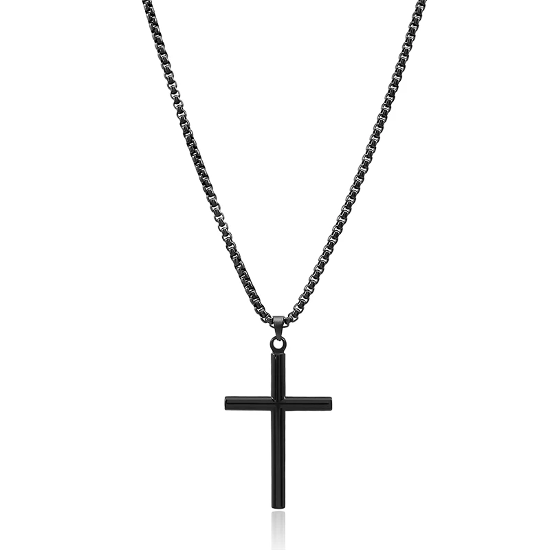 Satinless steel Cross Necklace Unisex Fashion Cuban Chain Black Pendant Female Choke Jewelry Punk Necklace Collar Pendentifs