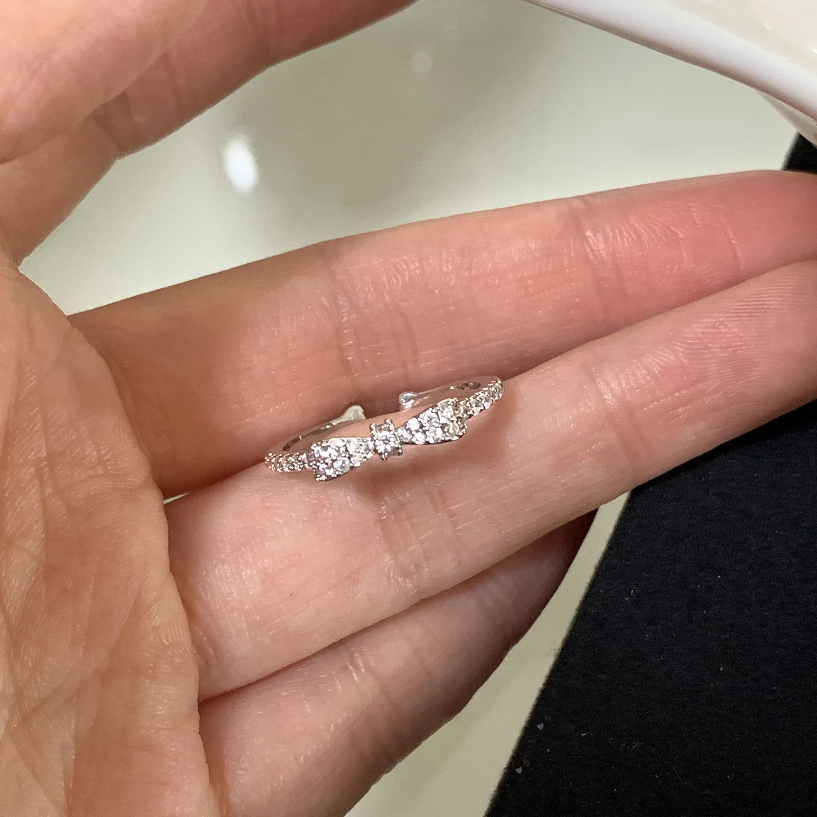 PANJBJ 925 Sterling Silver Bowknot Zircon Ring For Women Extremely Design Fashion Office Versatile Jewelry Gift Wholesale