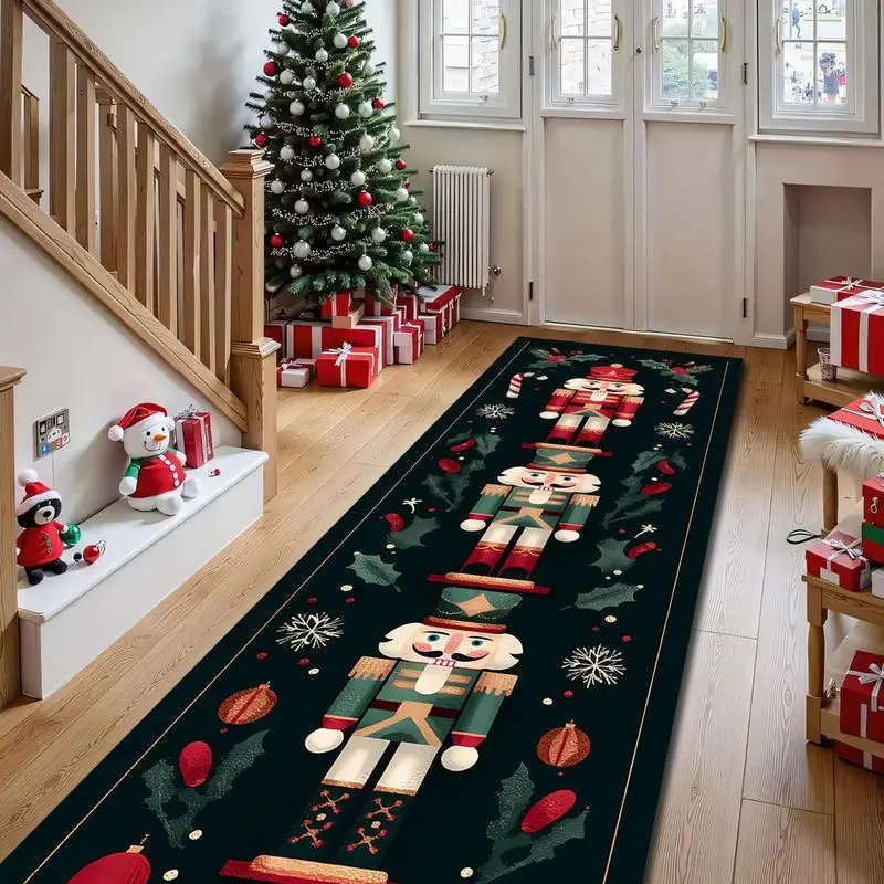 VIKAMA Vintage Nutcracker Christmas Runner Rug Non‑Slip Long Floor Mat Hallway Entryway Kitchen Holiday Home Decoration