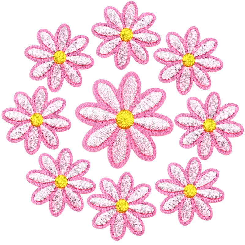 10 Stück Blume viel Bulk Patches Eisen auf Großhandel Pack kleine Nähen für Kleidung gestickt schwarz weiß rot blau rosa lila gelb – Detail 3