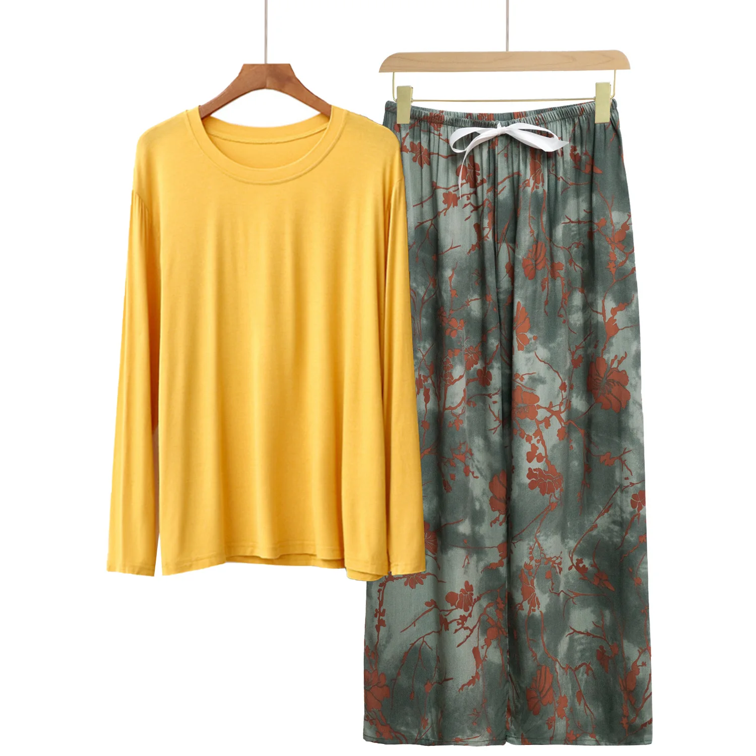 

Lady's Loungewear Lightweight Modal Viscose Blend Long Sleeve Pajama Sets Plus Size Relaxed Homewear 2pcs Suits Casual Outwear