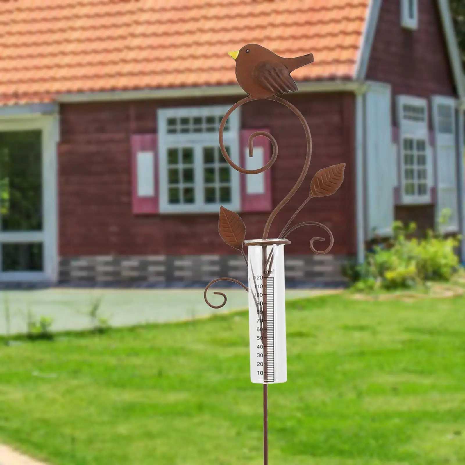 Bird Rain Gauge Tube with Iron Stake Large Capacity Rainfall Collector Outdoor Garden Decorative Measuring Cup