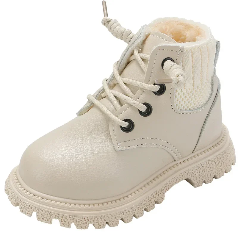 Kids Thicken Warm Snow Boots New Winter Baby Boys Waterproof Non-slip Rubber Outsole Ankle Boots Toddler Fashion Leather Boots