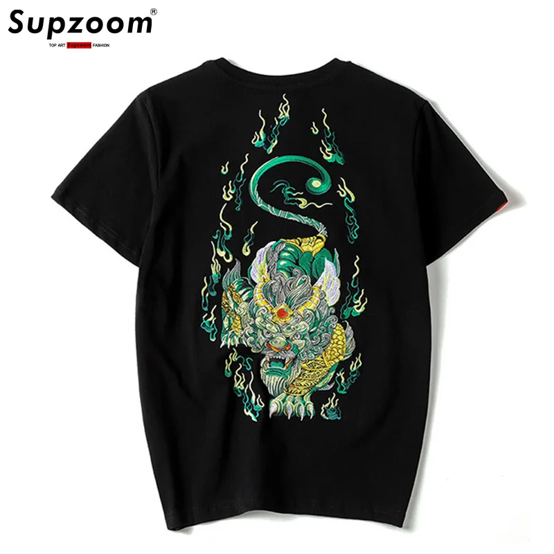 Supzoom New Arrival O-neck Floral Hip Hop Tshirt Original Summer Heavy Embroidery Kylin Loose Cotton  T Shirt Men