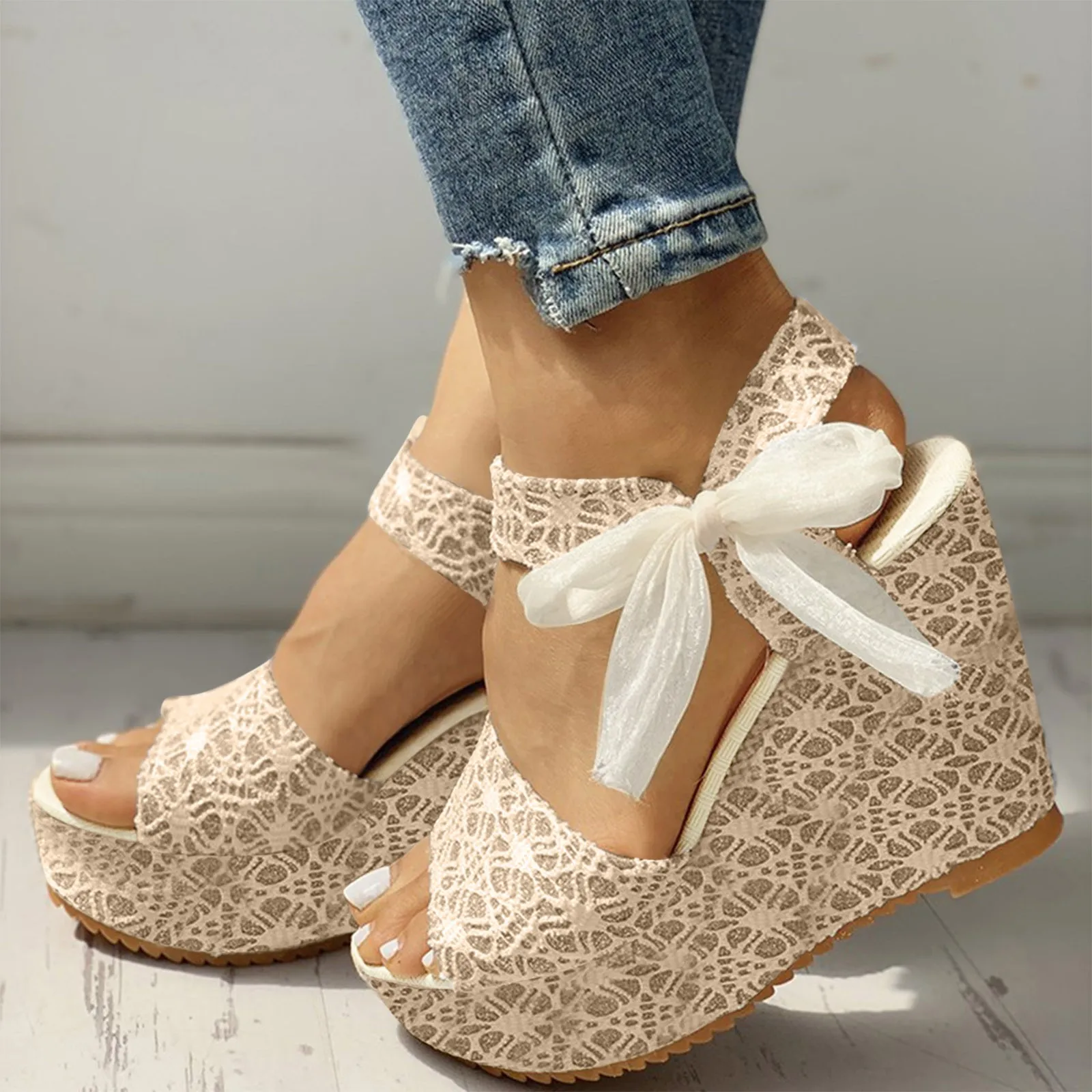 Women High Heel Sandals Open Toe Wedges Spring Summer Sandals Fashion Platform Ribbon Lace Up Daily Dressy Sandalias de mujer