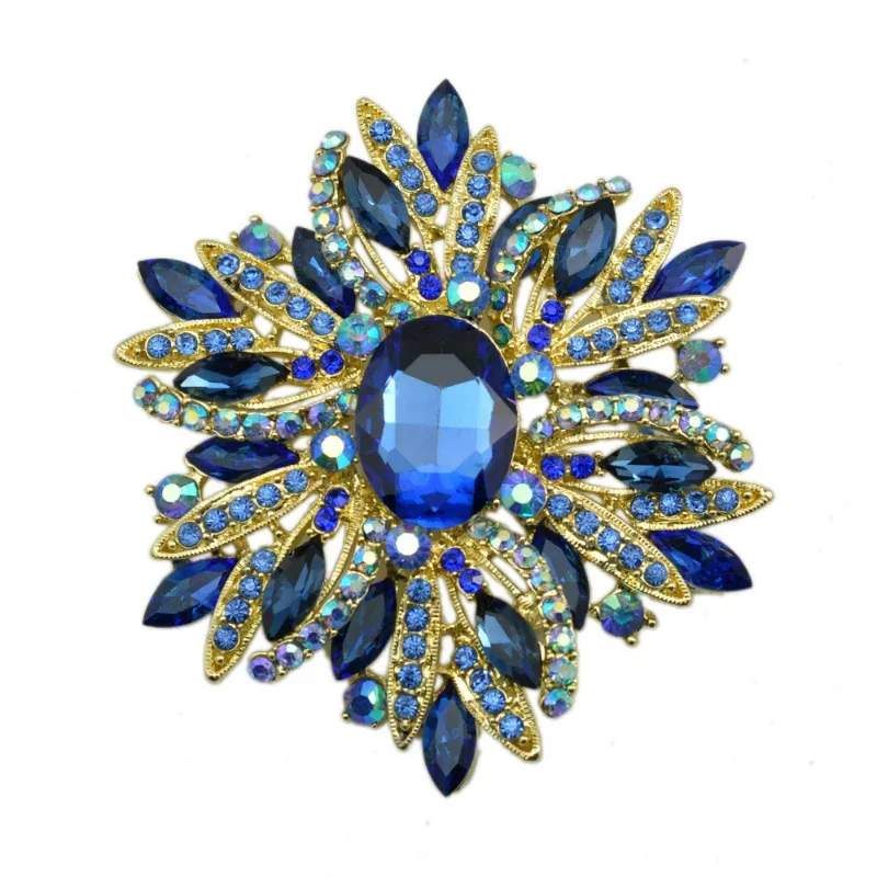 Retro Exaggerated Temperament Large Crystal Glass Brooches for Women Luxury Multicolor Rhinestone Pins Coat Jewelry Accessories