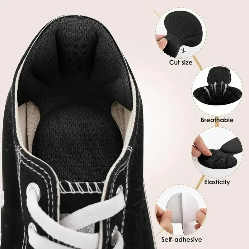 Bantalan belakang sepatu spons baru bantalan sepatu pelindung tumit bantalan untuk sepatu terlalu besar lembut Mesh tumit genggaman sepatu sol 2 in 1