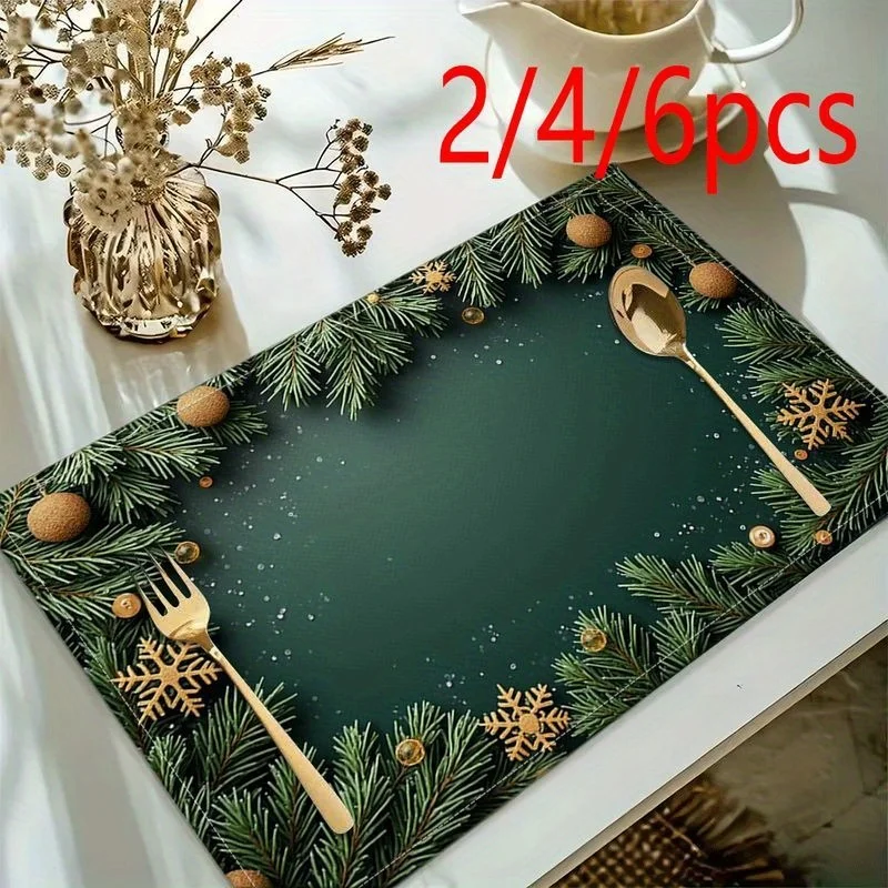 Hello Winter Snowman Linen Placemats, Gingerbread Man Printed Table Mats, Winter Holiday Dining Decor