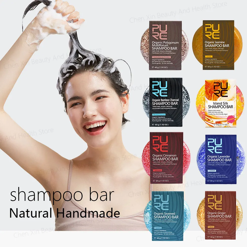 

PURC шампунь для роста волос против выпадения волос, увлажняющий, успокаивающий, очищающий, затемняющий, уход за волосами, шампунь-кондиционер, мыло 60 г